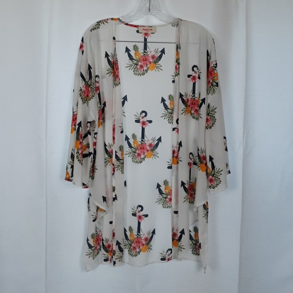 Peach Love California Tops - Peach Love Kimono Open Front Anchor Floral Print